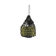 Black macrame equestrian slow flow snack haynet with green glass forage block for slow feeding hay