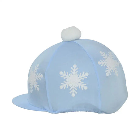 Hy Equestrian Snowflake with Pom Pom Hat Cover Light Blue One Size Hat Silks Barnstaple Equestrian Supplies