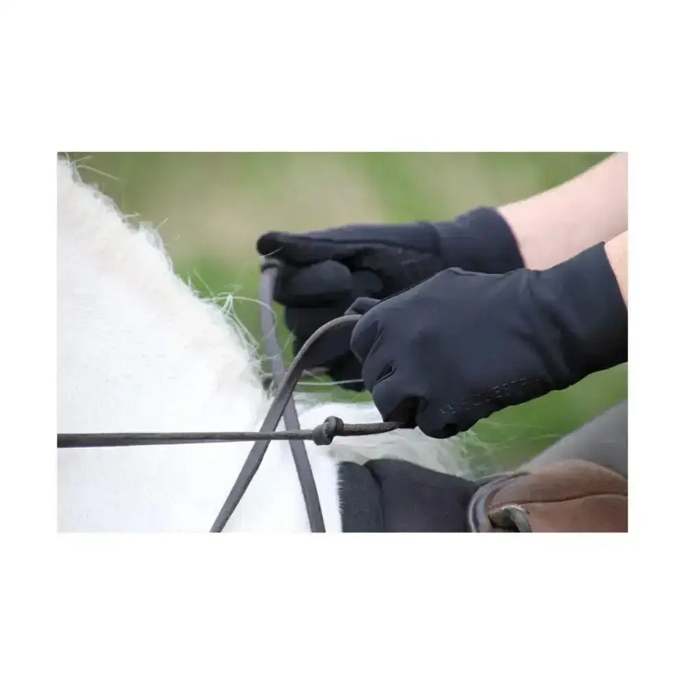 Black Hy equestrian snowstorm riding gloves with textured surface and reinforced fingertips for handling reins and yard jobs