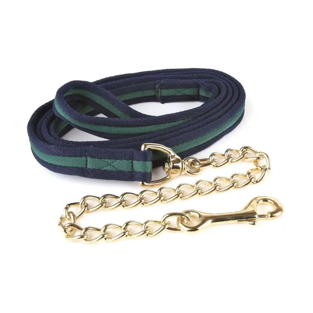 Hy Equestrian Soft Webbing Lead Rein with Chain Navy/Green Lead Ropes