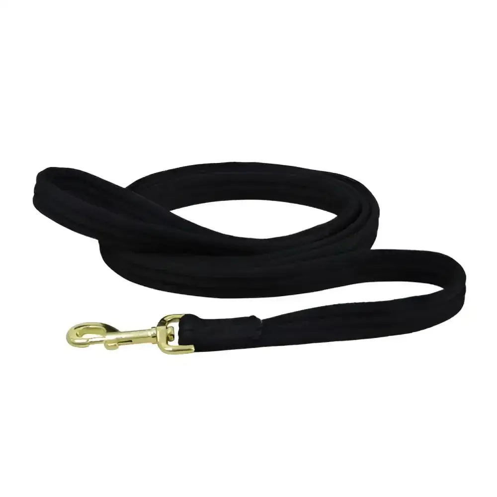 Black hy equestrian soft webbing lead with gold-toned metal clasp and no chain for easy handling