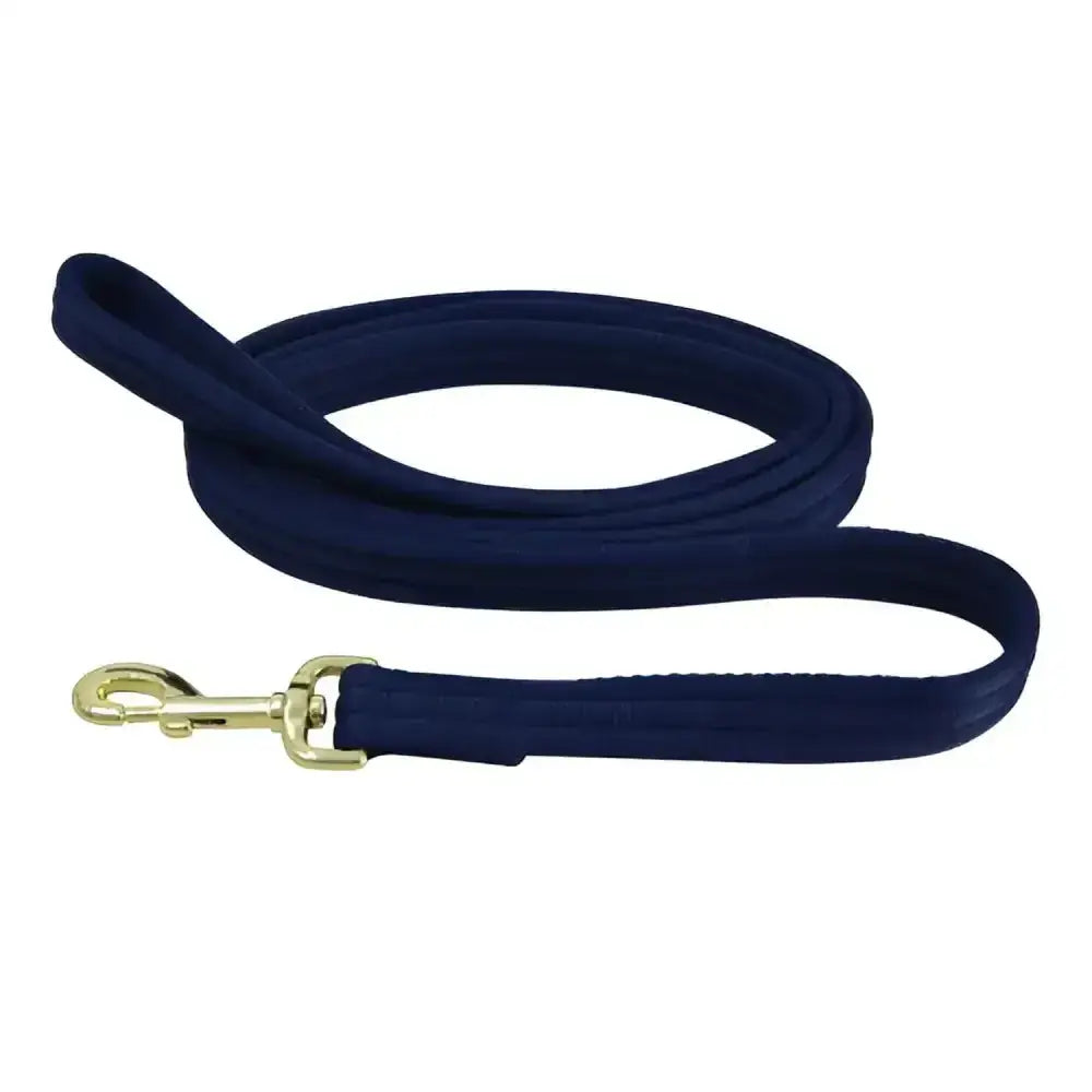 Navy blue woven soft webbing lead with gold-toned metal clasp from hy equestrian soft webbing lead rein
