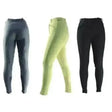 Three pairs of hy equestrian softshell ladies winter breeches in dark gray pale green and black water resistant fabric