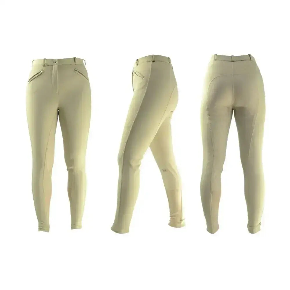 Beige hy equestrian softshell winter ladies breeches with sleek form fitting design and subtle stitching details