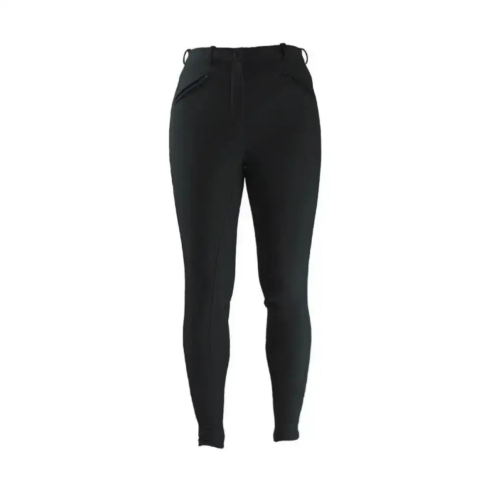Black equestrian softshell winter ladies breeches with sleek fit and subtle stitching details for cold weather riding