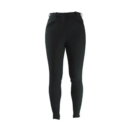 Black equestrian softshell winter ladies breeches with sleek fit and subtle stitching details for cold weather riding