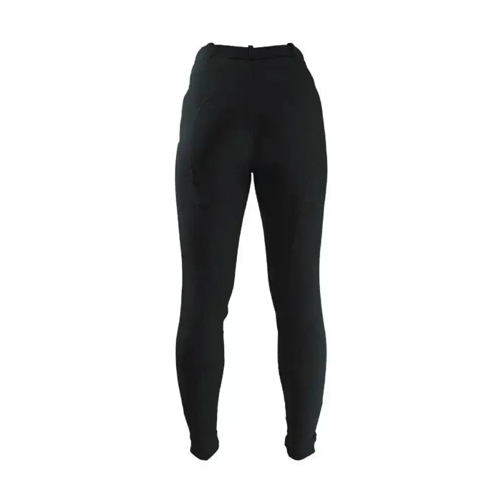 Black form-fitting equestrian softshell winter ladies breeches with smooth fabric and elastic waistband for winter riding