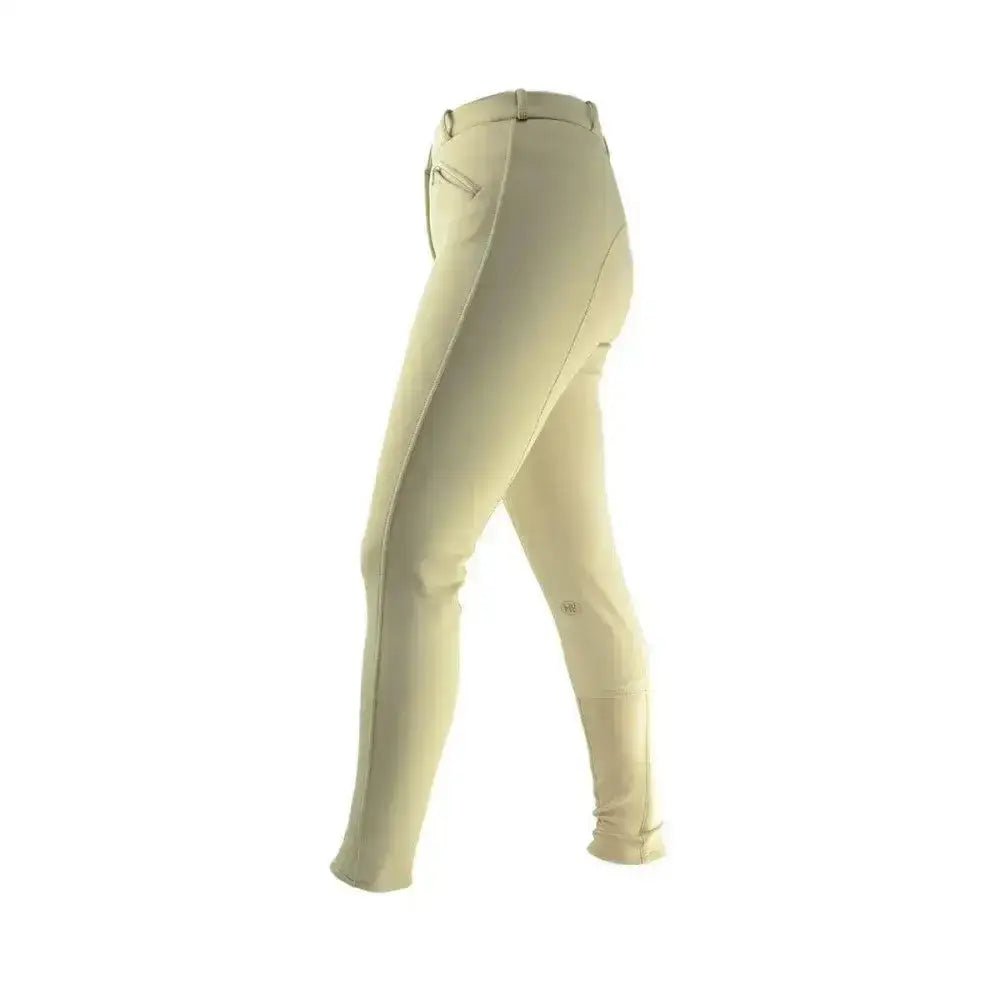Cream-colored hy equestrian softshell winter ladies breeches with sleek fit and subtle stitching details