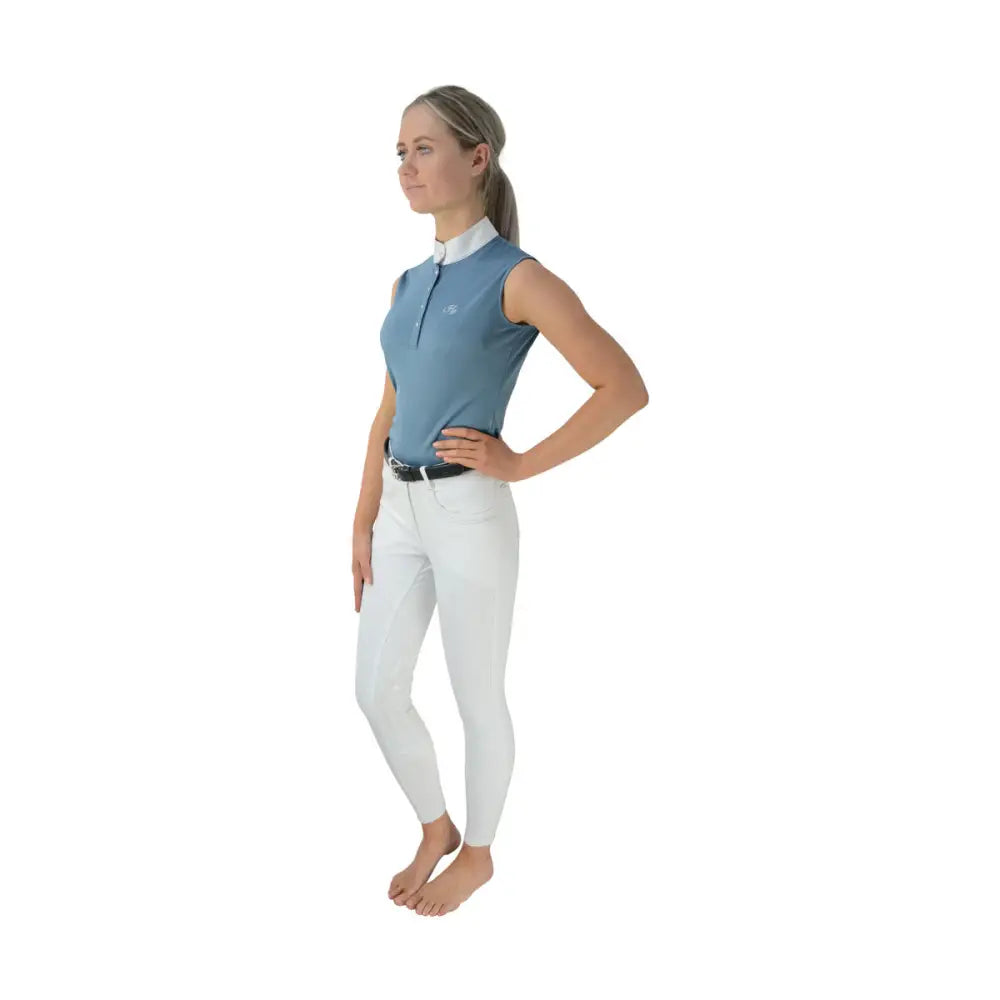 HY Equestrian Sophia Sleeveless Show Shirt Aegean Blue Medium Show Shirts Barnstaple Equestrian Supplies