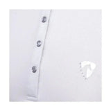 White Hy Equestrian Sophia sleeveless show shirt with silver crystal press studs and subtle horse silk trim detailing