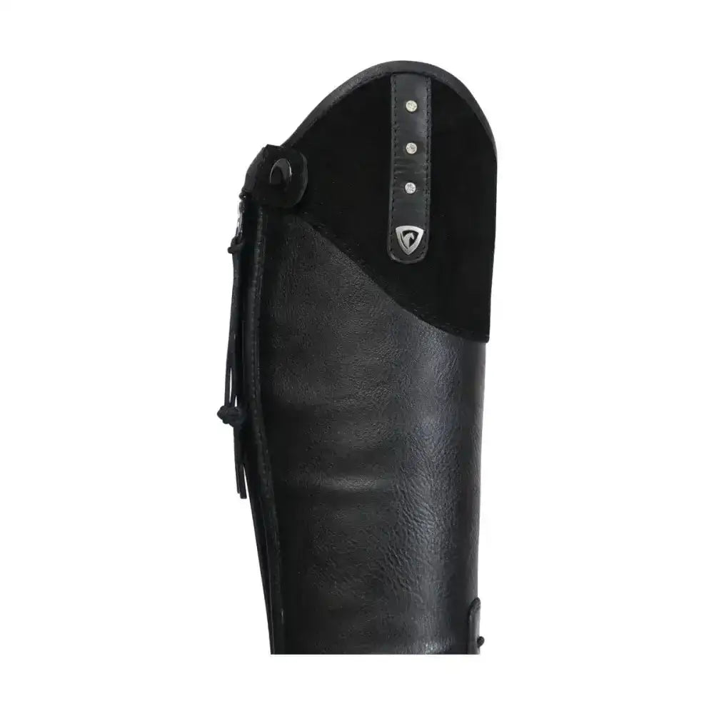 Black leather equestrian soriso children’s riding boot with smooth finish and subtle stitching details for kids