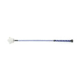 A blue and white equestrian spiral star riding whip with a clear star-shaped handle for horse riding use