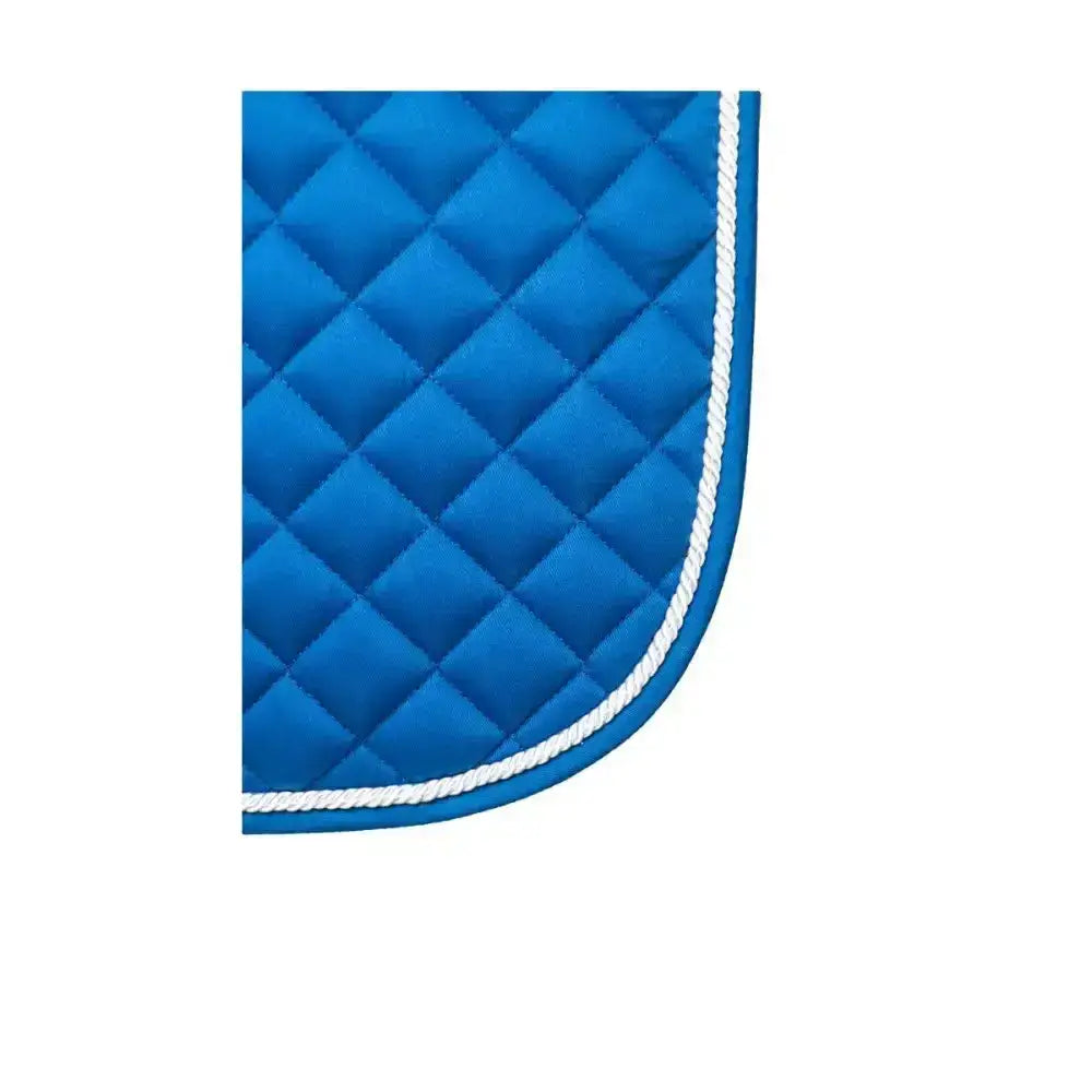 Bright blue quilted hy equestrian splendid showjump saddle pad with white rope trim and fashionable design