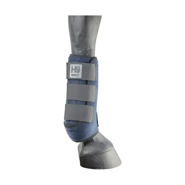 Blue hy equestrian sport support boots navy with gray velcro straps for reliable sport support boots use