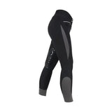 Black hy equestrian sports active ladies breeches with gray accents and reinforced knee patches for equestrian athletes