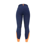 Navy blue and orange hy equestrian sports active ladies breeches with reinforced knee panels for equestrian athletes