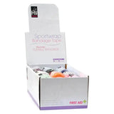White cardboard display box with assorted colorful hy equestrian sportwrap flexible bandage tape rolls bulk buy