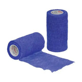 Blue textured elastic equestrian sportwrap flexible bandages rolls with hy health branding on the core