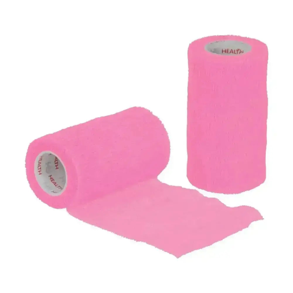 Bright pink textured equestrian sportwrap flexible bandages rolls with health branding for support and protection