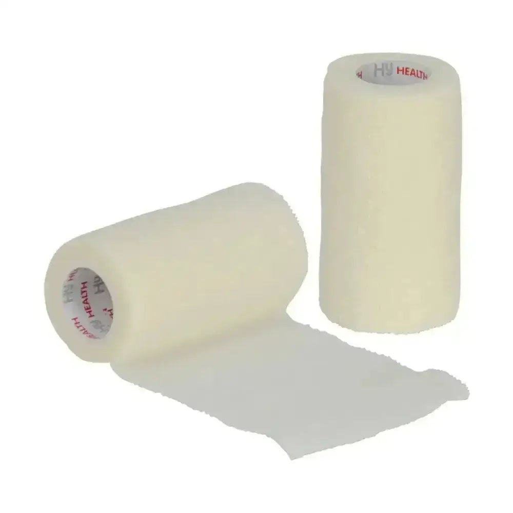 Two rolls of off-white translucent medical adhesive tape with health branding for equestrian sportwrap flexible use