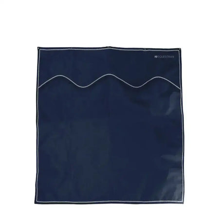 Dark blue equestrian stable drape with white stitched border and wavy top seam from hy equestrian smart stall drape complete