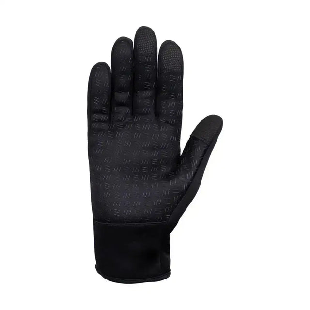 Black hy equestrian stalactite zip softshell gloves with textured grip palm for riding and general use