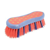 Hy equestrian star easy grip dandy brush with coral handle yellow stars and stiff pp bristles in red and navy
