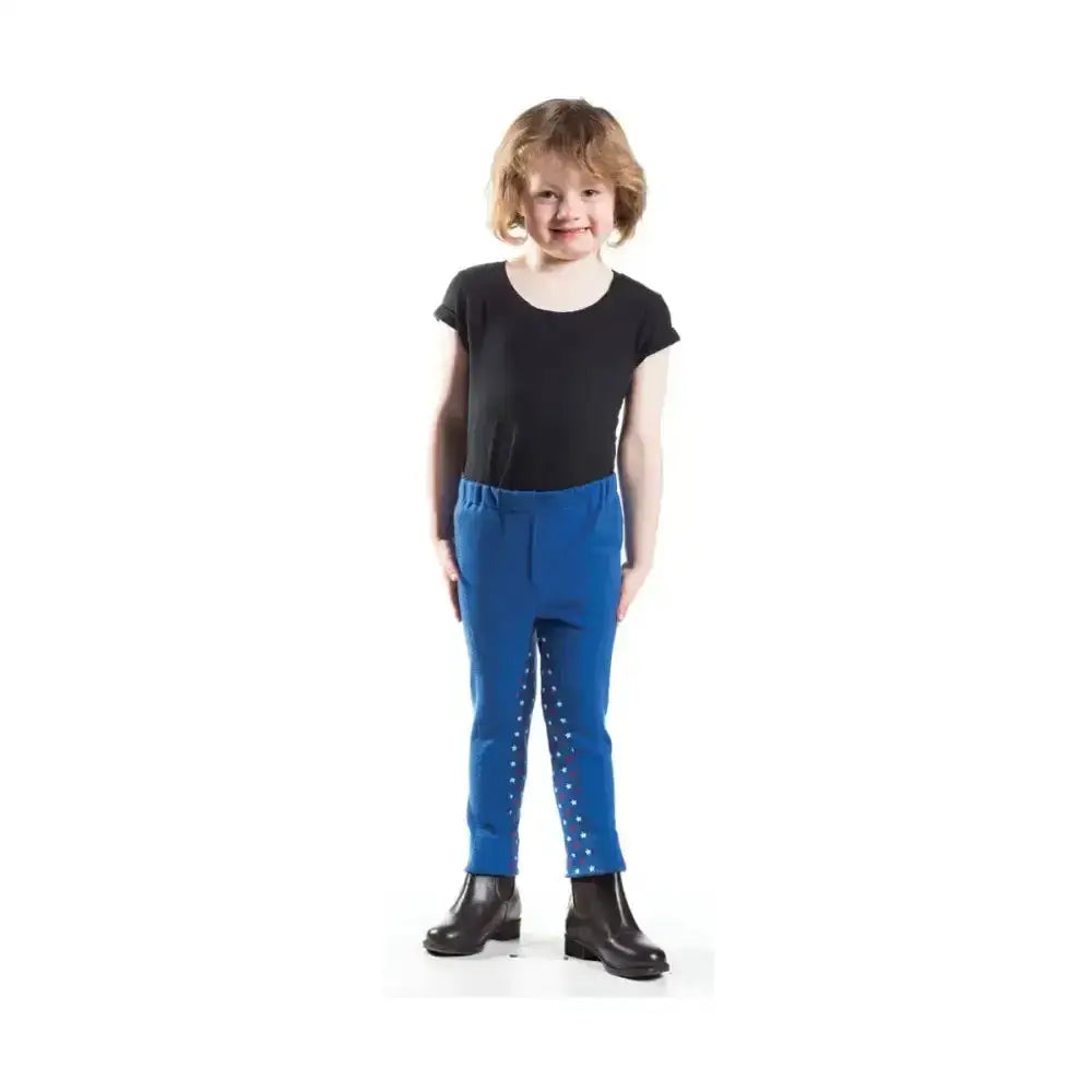Bright blue equestrian star tots jodhpurs with white star studs and hard wearing fabric for tough riding use