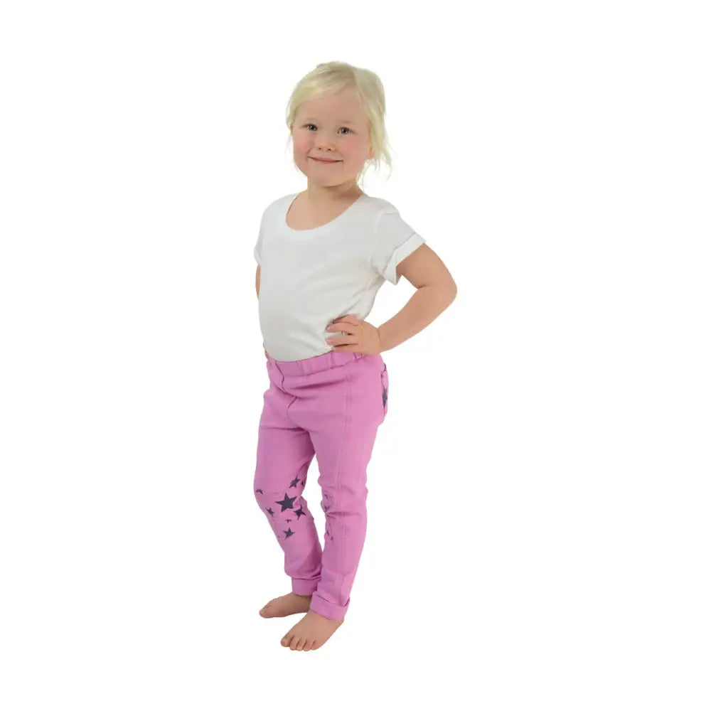 Hy Equestrian Star Tots Jodhpurs Pink/Grey & Silver Stars Small Jodhpurs Barnstaple Equestrian Supplies