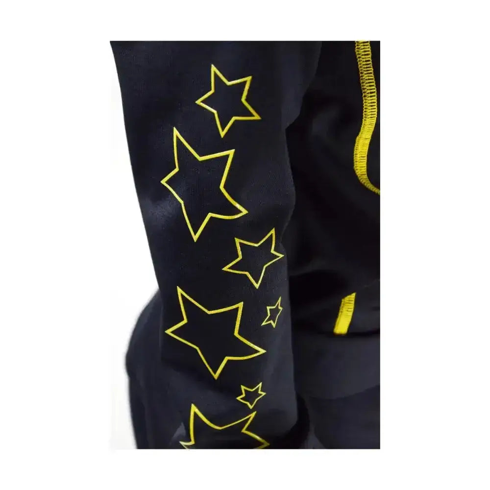 Black sweatshirt sleeve with yellow star embroidery on equestrian stella funky base layer for kids