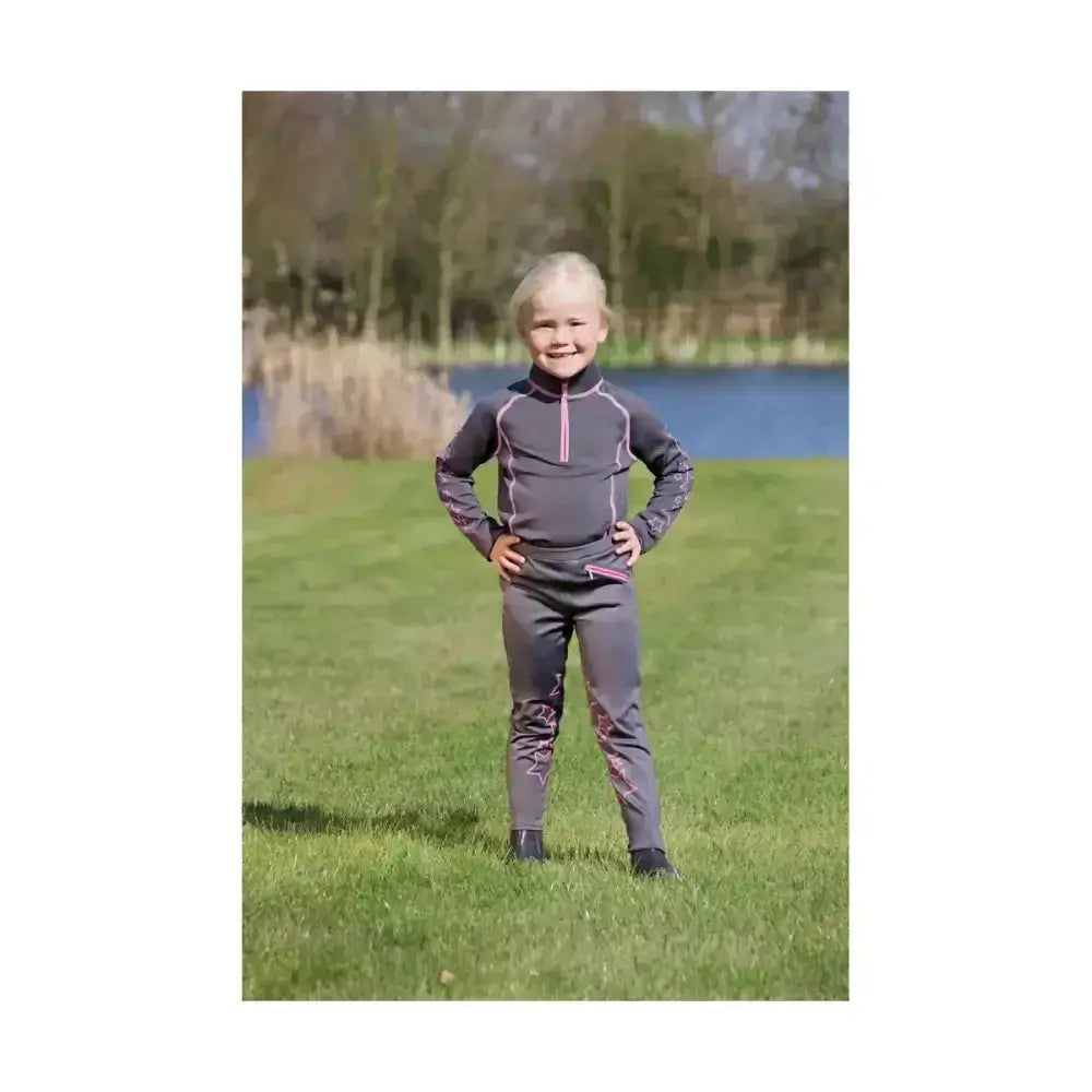 Gray Hy Equestrian Stella children’s base layer with pink zipper trim funky base layer perfect hat cover