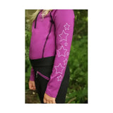 Purple hy equestrian stella kids hoodie with white star sleeves and black zipper perfect funky base layer hat cover