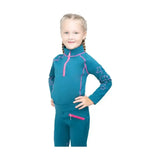 Teal equestrian stella kids funky base layer with pink zipper and star embroidery perfect for hat cover use