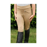 Tan equestrian stella children’s riding tights with subtle star pattern and zippered side pocket for comfort and style