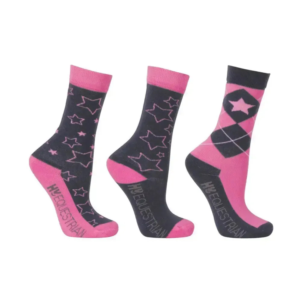 Hy Equestrian Stella Children's Socks (3 pack) Navy/Red Riding Socks