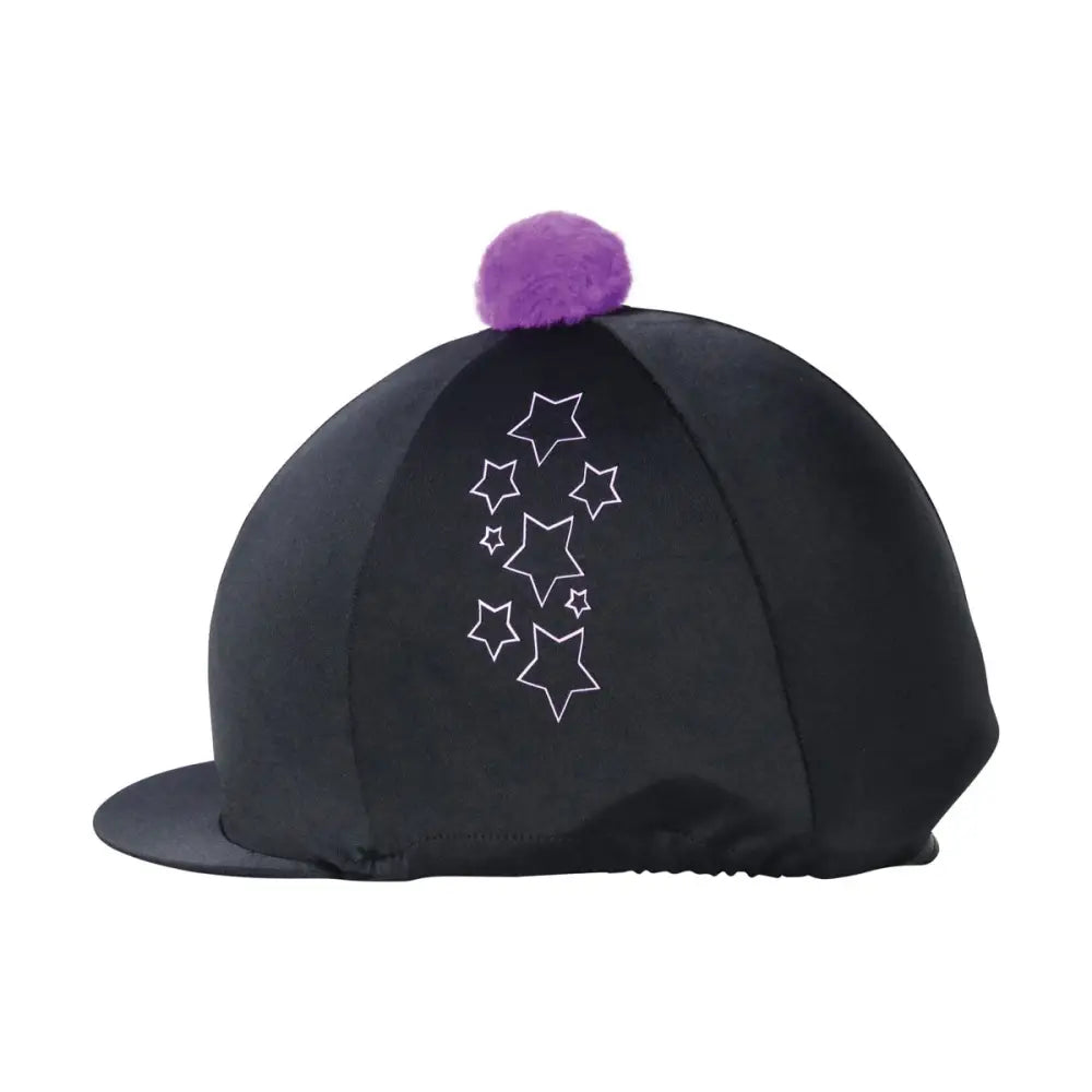 Hy Equestrian Stella Hat Cover Black/Purple/Lilac One Size Hat Silks Barnstaple Equestrian Supplies