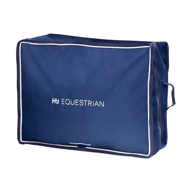 Navy blue hy equestrian storage rug bag with white stitching and handle perfect for rug storage bag needs