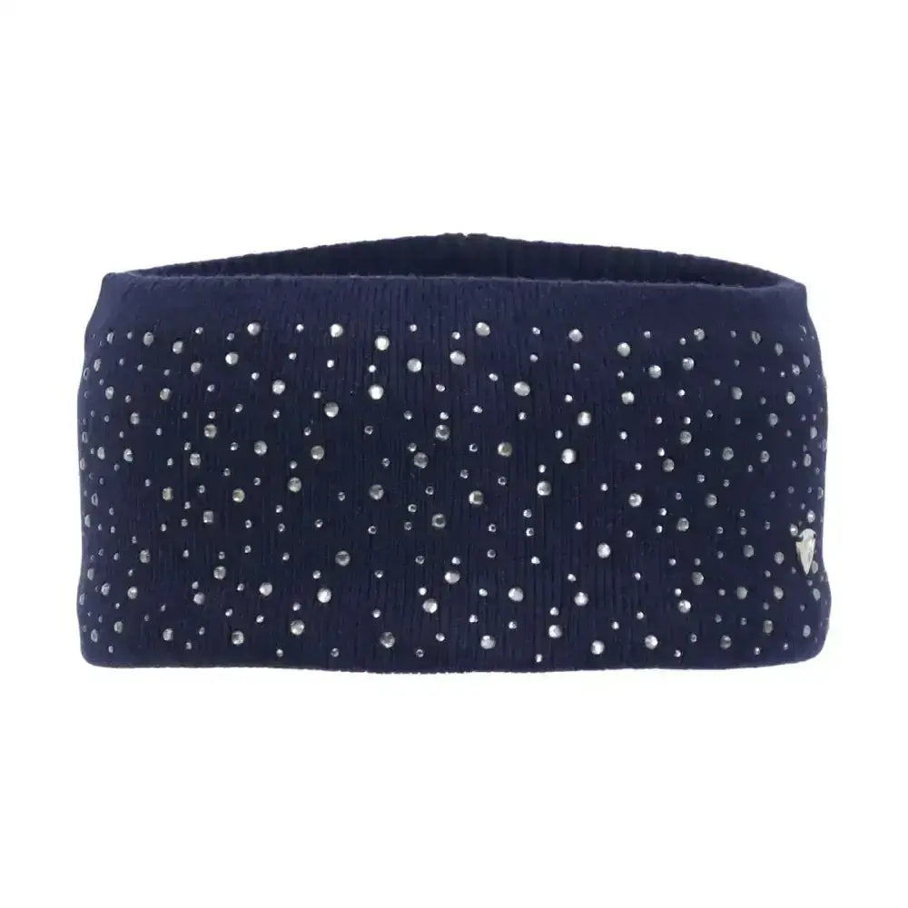 Navy blue close knit headband with scattered silver rhinestones from hy equestrian synergy diamante collection