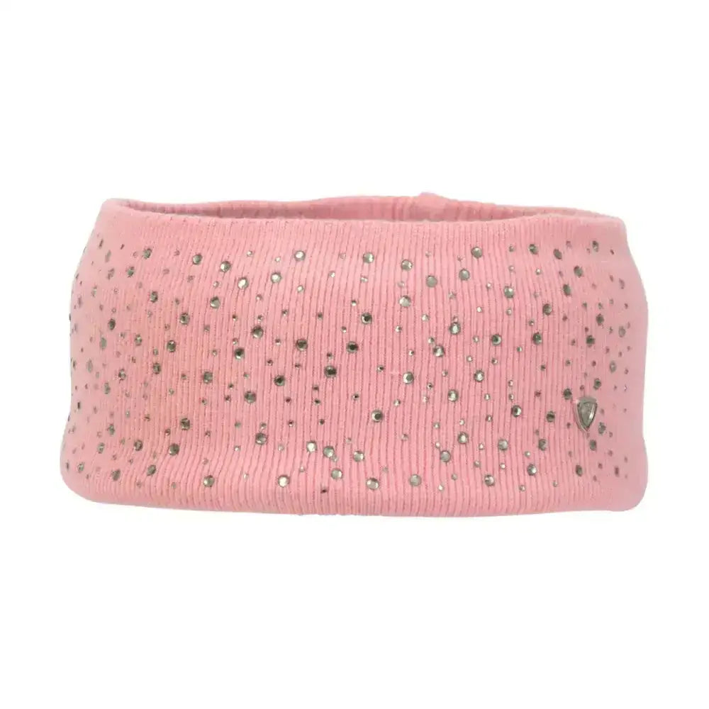 Pink corduroy close knit headband with silver rhinestones perfect for the equestrian synergy diamante look