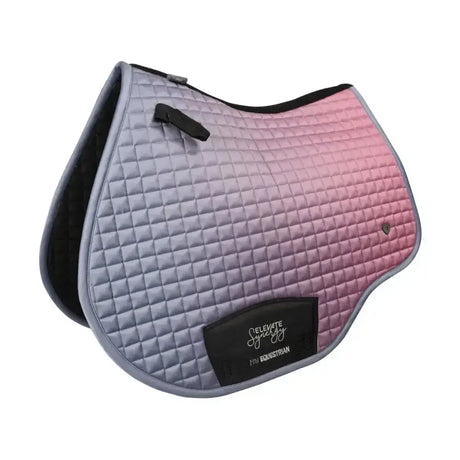 A gradient pink and gray quilted horse saddle pad with black trim from the synergy elevate collection by nh equestrian