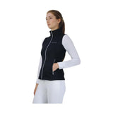 Black Hy Equestrian synergy flex gilet with white zipper trim 4-way stretch soft fabric and subtle logo on chest