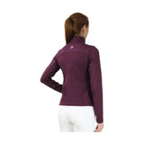 A maroon hy equestrian synergy flex jacket with a high collar and excellent 4-way flexibility for riding