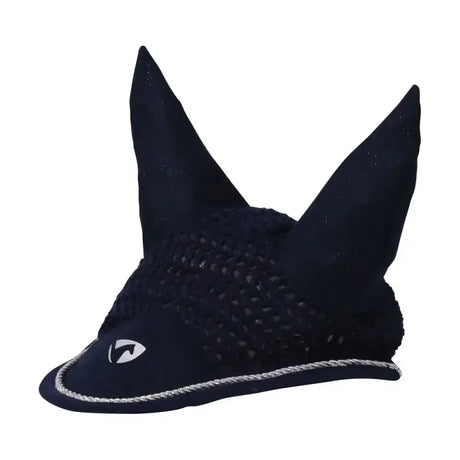 Hy Equestrian Synergy Fly Veil Navy/Silver Cob Horse Ear Bonnets