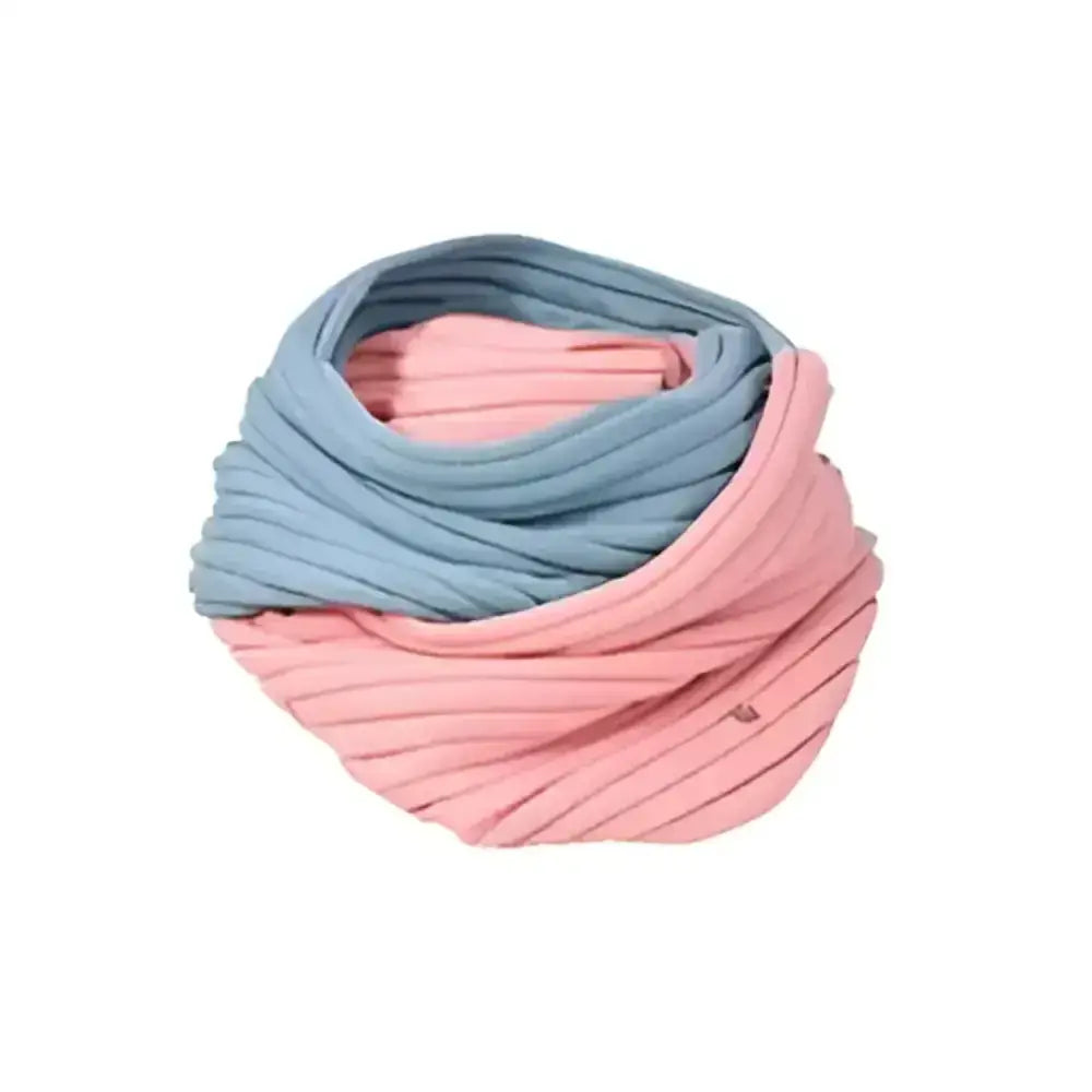 A soft ribbed cosy two tone snood in pastel pink and light blue from hy equestrian synergy luxury snood collection