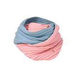 A soft ribbed cosy two tone snood in pastel pink and light blue from hy equestrian synergy luxury snood collection