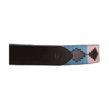 A stylish woven synergy polo belt in light blue pink and brown durable fabric from the hy equestrian synergy collection