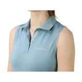 Light blue Hy Equestrian synergy sleeveless polo with collar button placket and subtle white embroidery chest features