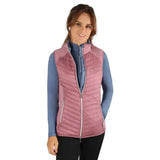 Pink quilted hy equestrian synergy sync lightweight padded gilet with blue inner collar and zipper accents