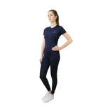 Navy blue short-sleeved hy equestrian synergy t-shirt with subtle chest logo perfect for riding and training