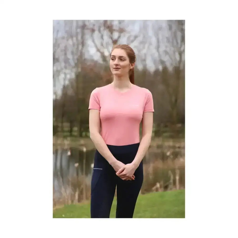 A soft pink hy equestrian synergy t-shirt rose with short sleeves round neckline fitted silhouette in super soft material